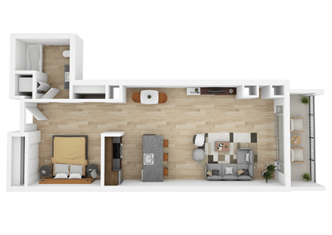 Floor plan for 1 bed, 1 bath, 716 sqft